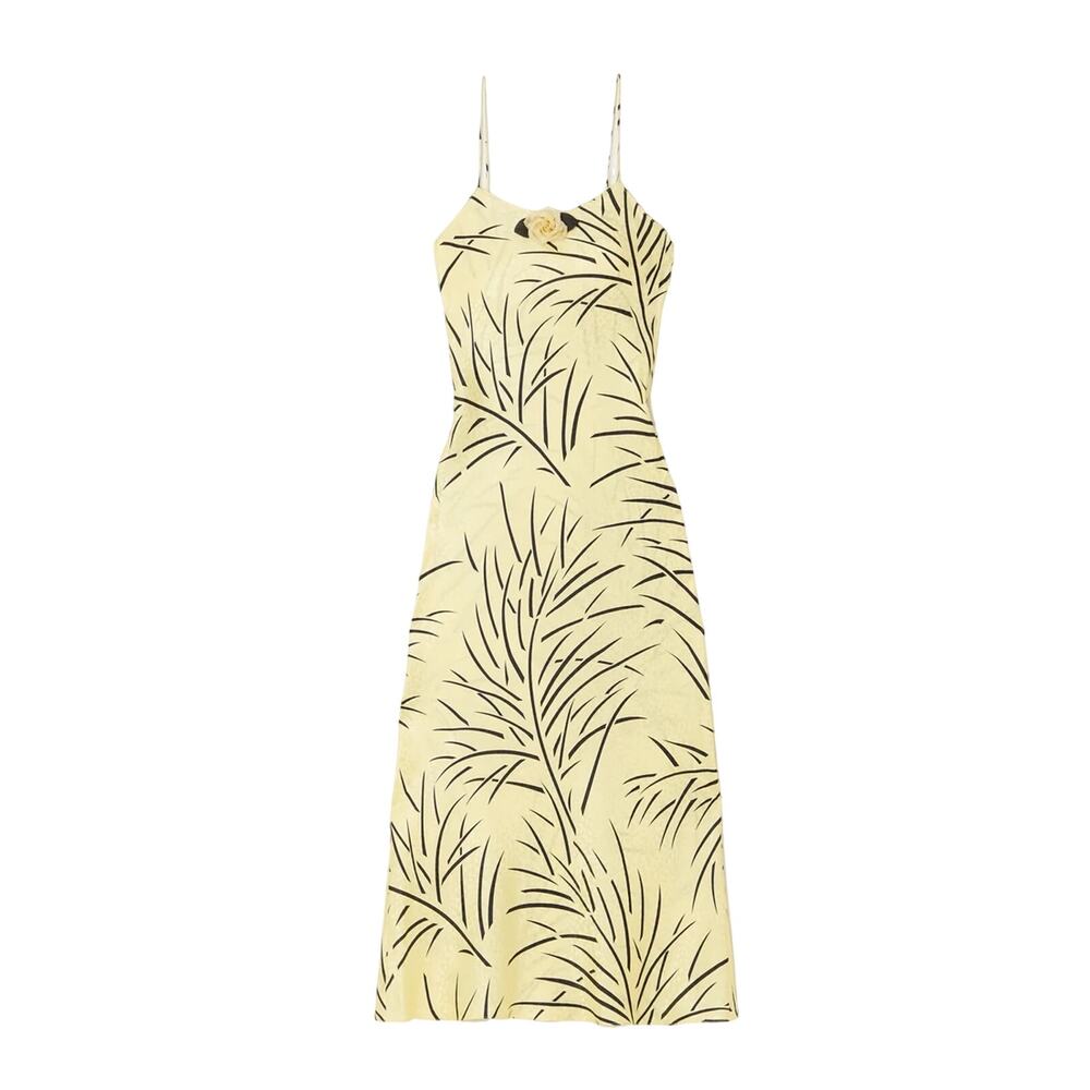 Rodarte Embellished Printed Pastel Yellow Slip Dress Size 12